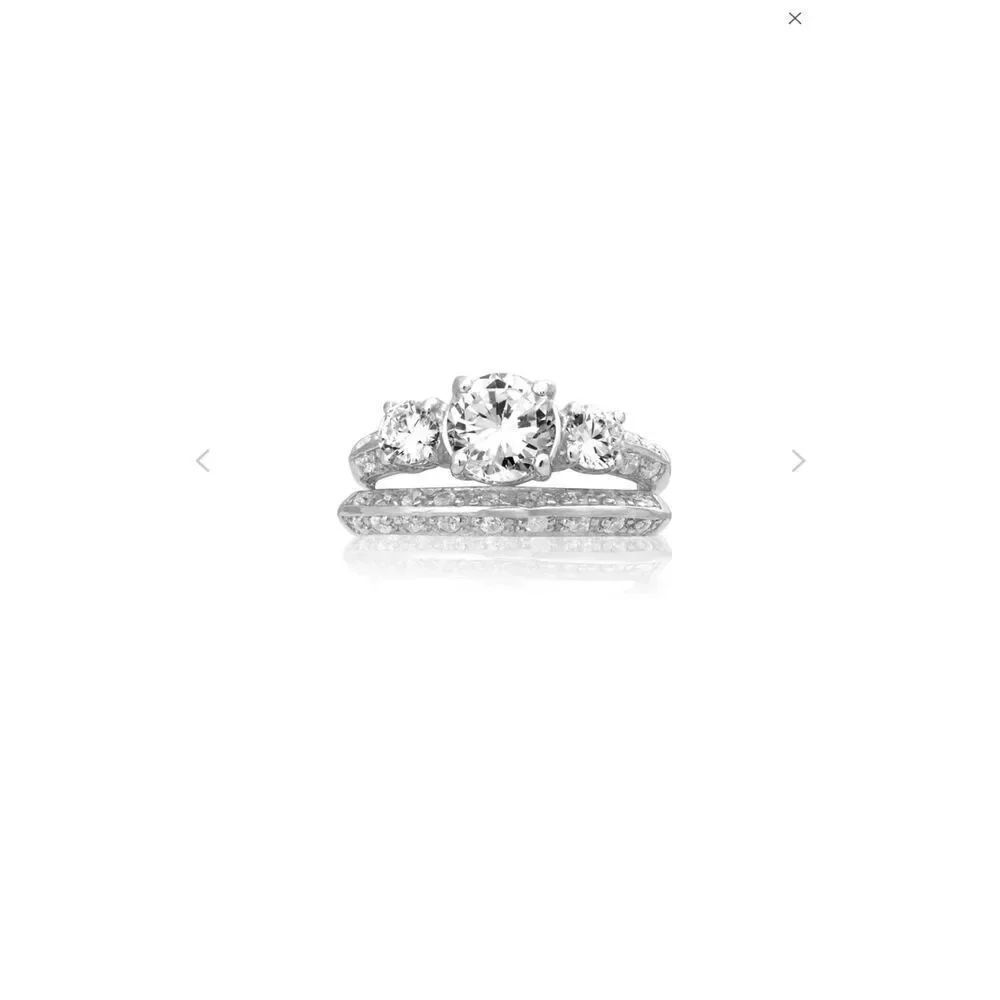 2Ct. Round Cut 3 Stone Knife Edge Bridal/Wedding Ring Set Sz 7~.925 SS